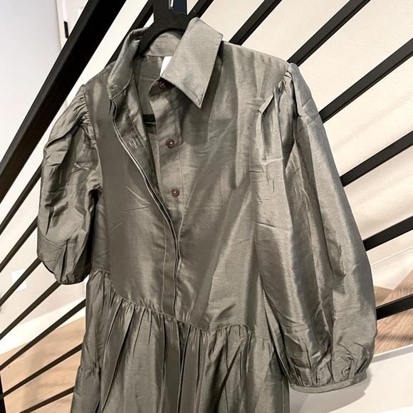 ASOS COLLUSION Tiered Taffeta Smock Dress in Gray - Picture 6 of 9
